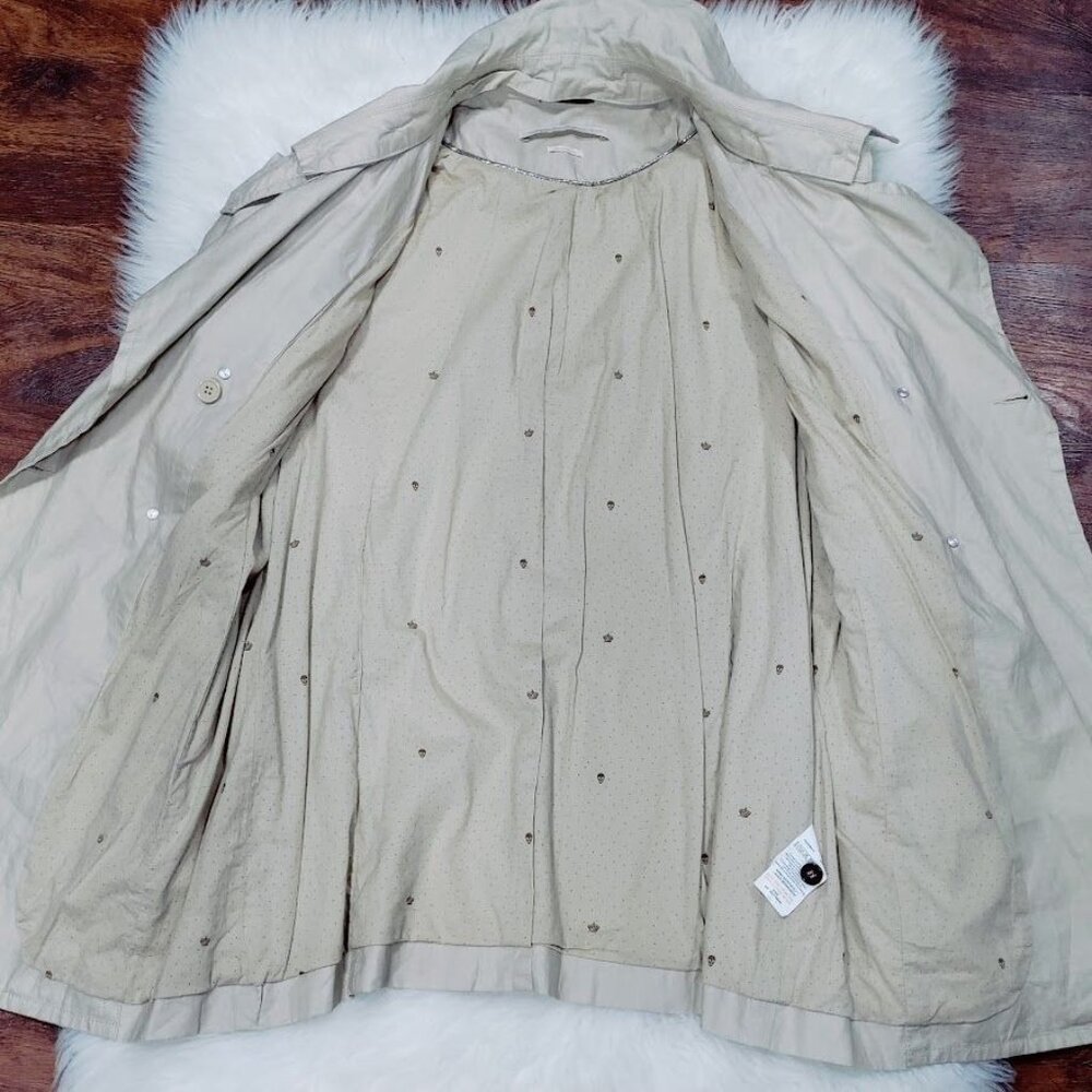 IKKS Women's Beige Laminated Linen Double-Breasted Trench Coat Size Medium - Picture 5 of 16